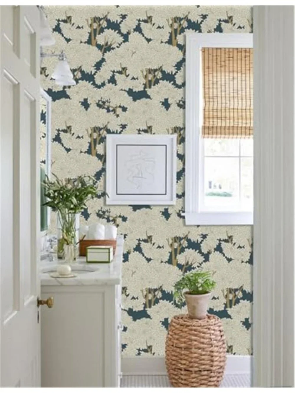 Peel Stick Wallpaper Forest Tree Wallpaper Vinyl Wall Covering Blue Nature